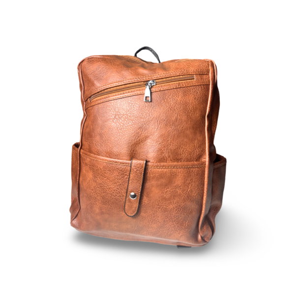 Rucsac damă maro din piele ecologică – design elegant cu buzunare frontale
