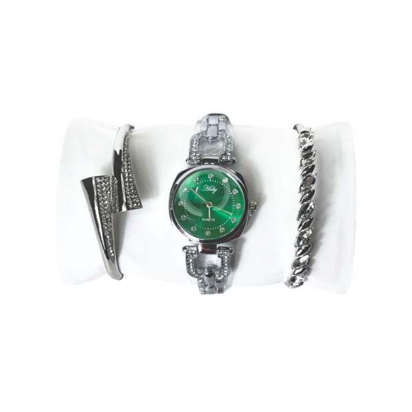 Set Cadou JOSEPH pentru Damă – Ceas Elegant cu Cadran Verde, Brățări Argintii și Cutie Albă Premium